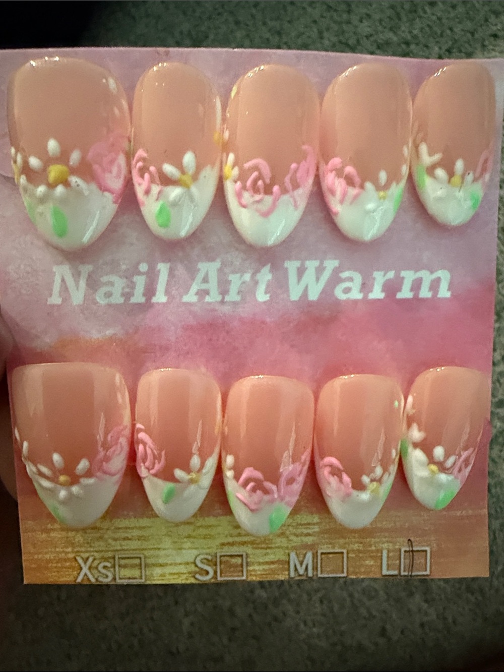 Floral Pink & White handmade acrylic  Press-On Nails